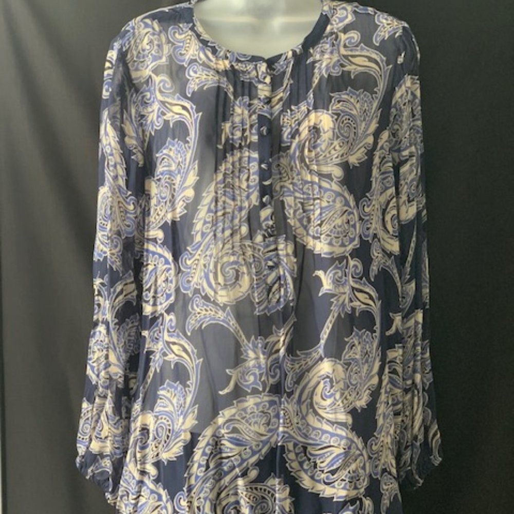Lucky Brand Paisley Tunic Blouse in Shades of Blue NWT